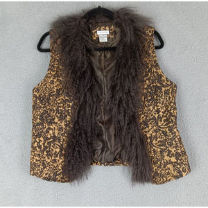 Mythology Size 12 Womens Lined 3D Embossed Leather Vest Mongolian Fur Artsy